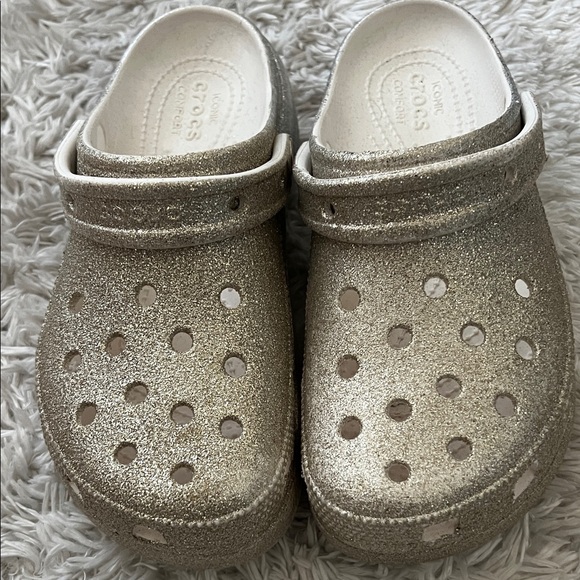 CROCS Shoes - CROCS Ladies Glitter Slippers - Shimmering Gold